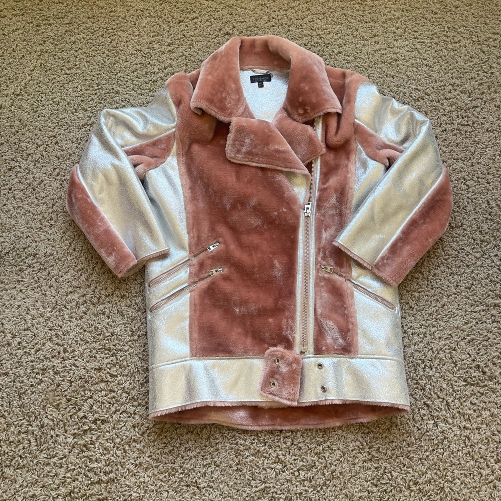 Pink and silver faux fur Topshop jacket - Picture 3 of 4